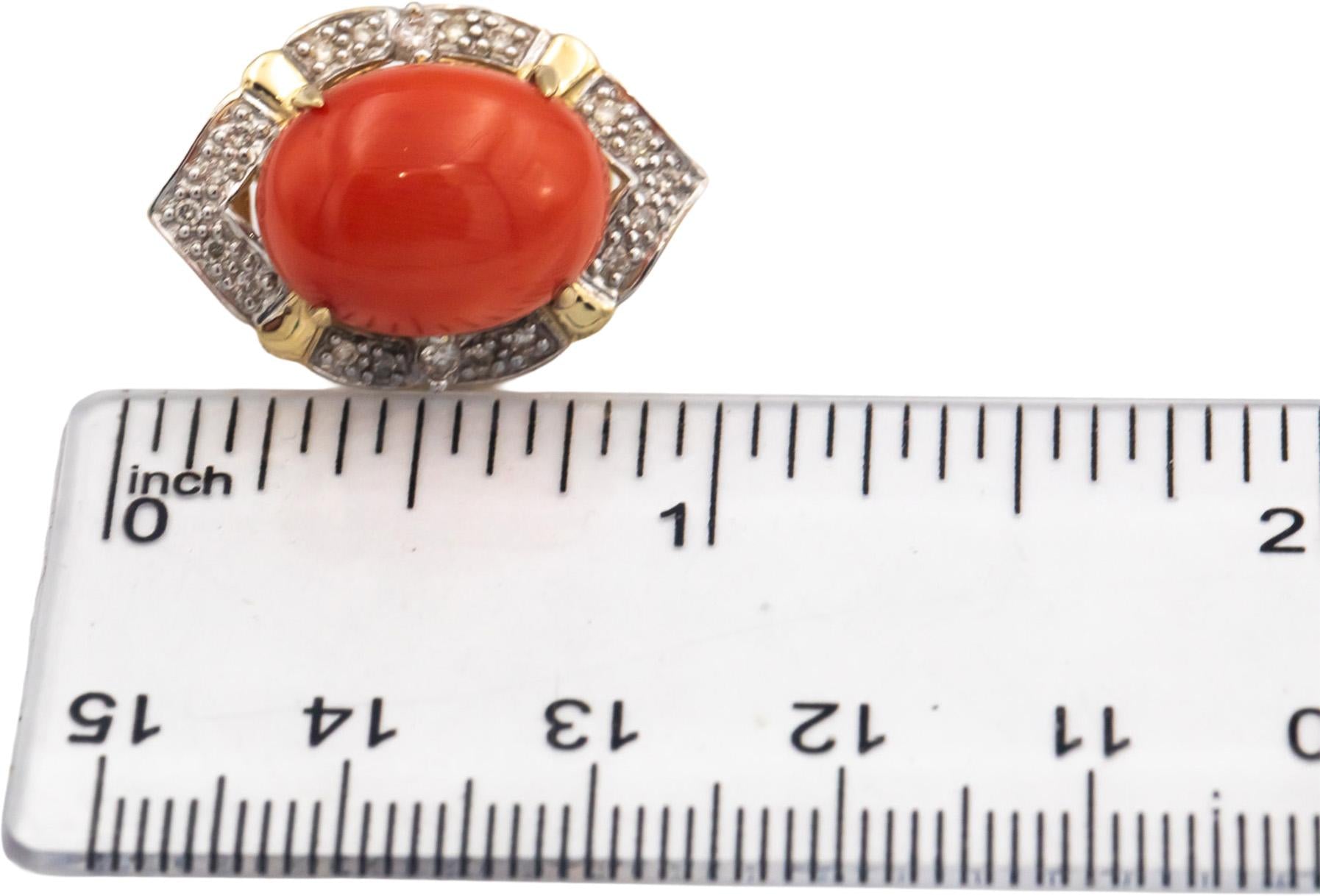 14k Yellow Gold 10.30CT Round Diamond and Cabochon Coral Earrings