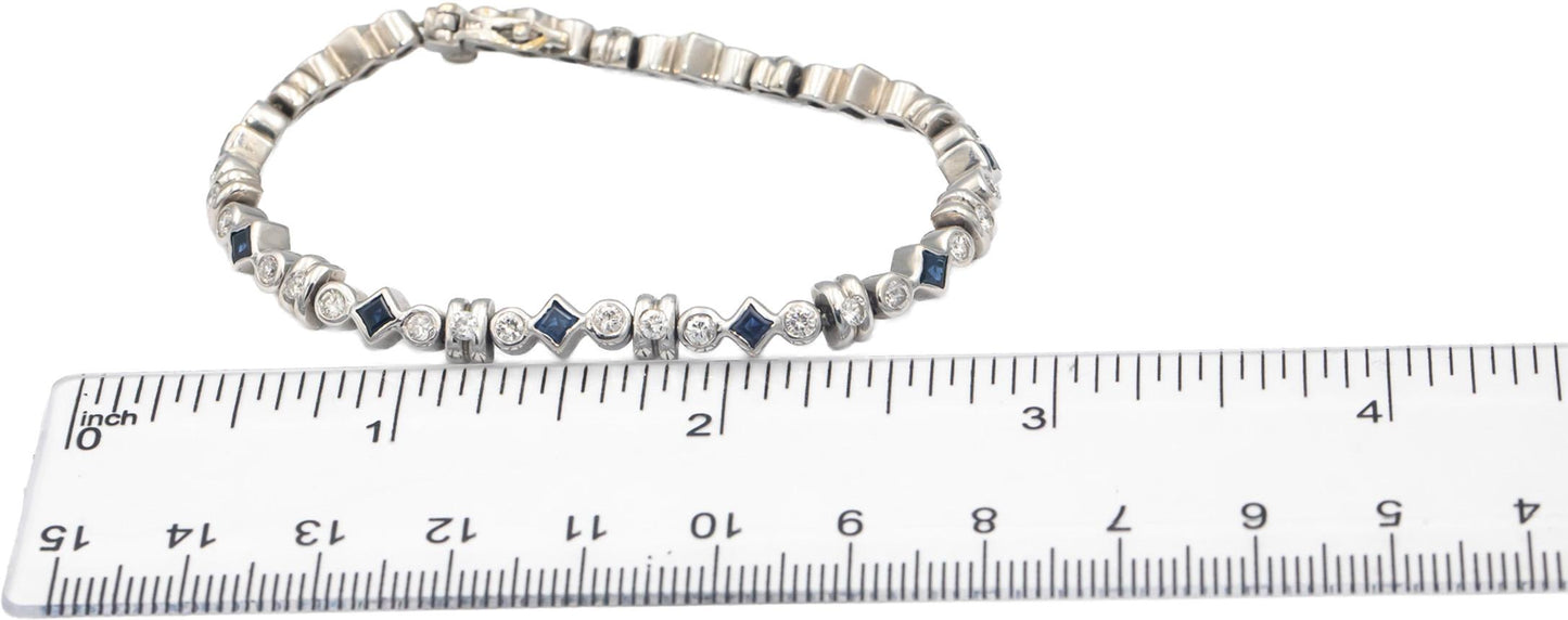 14k White Gold Diamond and Sapphire Fancy Link Bracelet 2.50CT