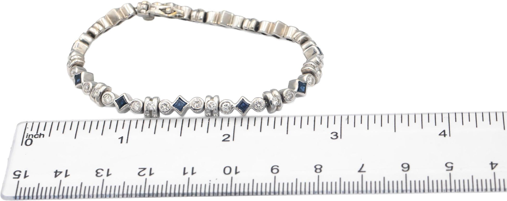 14k White Gold Diamond and Sapphire Fancy Link Bracelet 2.50CT