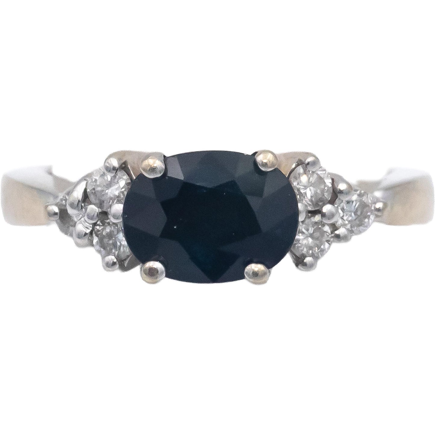 14k White Gold 1.75CT Round Cut Diamond and Oval Cut Sapphire Ring Size 5.25