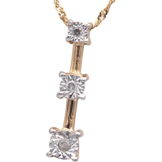 10k Yellow Gold 0.03CT Diamond Past Present Future Pendant Necklace