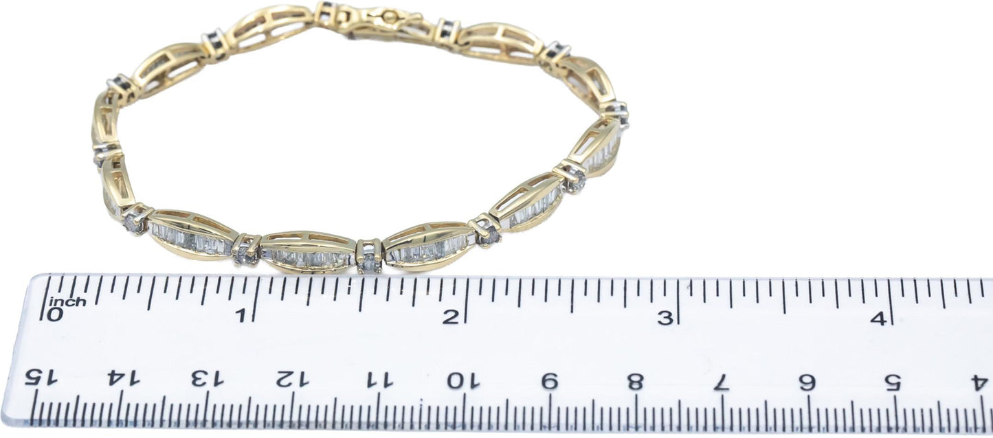 14k Yellow Gold Round & Baguette Cut Diamond Fancy Link Bracelet 3.0CT