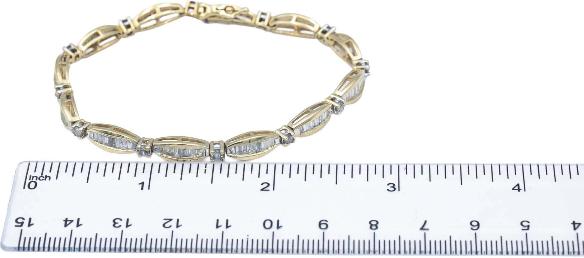 14k Yellow Gold Round & Baguette Cut Diamond Fancy Link Bracelet 3.0CT
