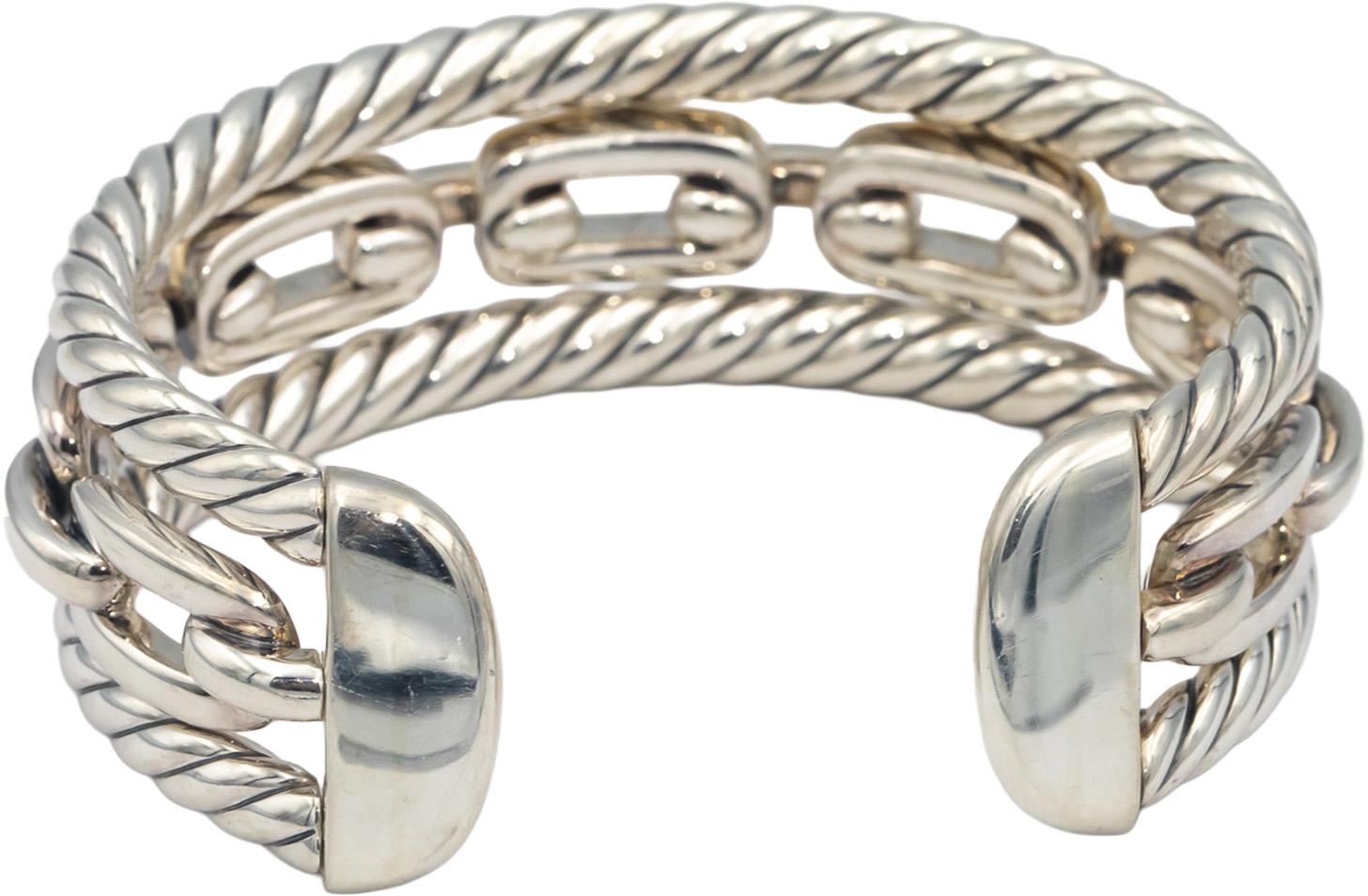 DAVID YURMAN 18k Gold & Sterling Silver 3-Row Wellesley Link Multistack Bracelet