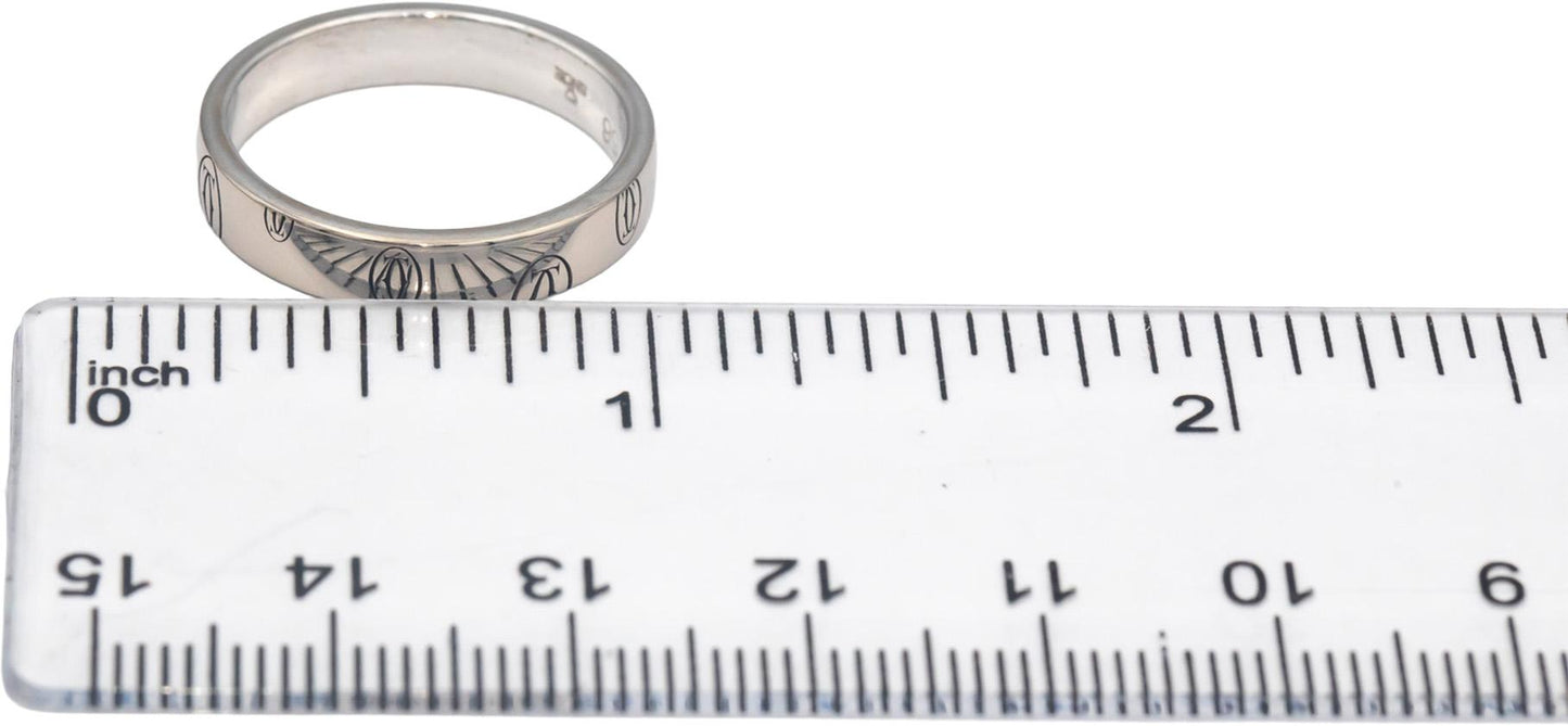 CARTIER 18k White Gold Logo De Cartier Band Ring 4mm Wide Size 7.5 Euro 56