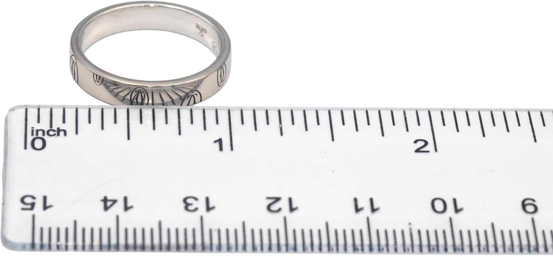 CARTIER 18k White Gold Logo De Cartier Band Ring 4mm Wide Size 7.5 Euro 56