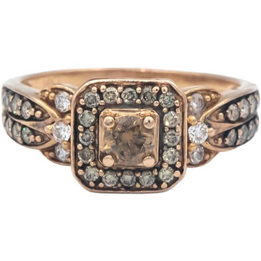 LE VIAN 14k Rose Gold White and Chocolate Diamond Cocktail Ring 0.90CT Size 8.75