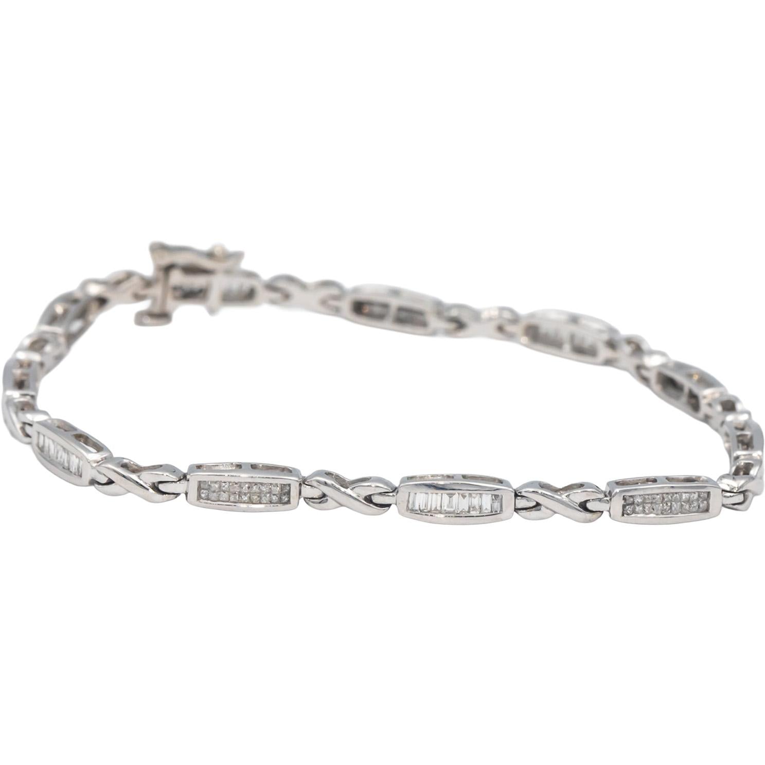 14k White Gold 1.50CT Baguette and Princess Cut Diamond Channel Set Bracelet