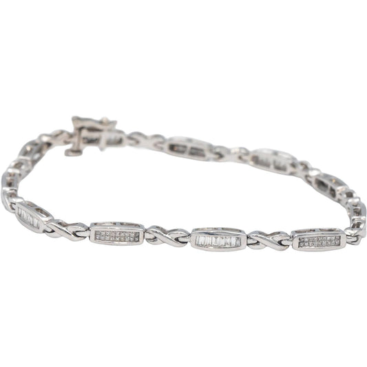 14k White Gold 1.50CT Baguette and Princess Cut Diamond Channel Set Bracelet