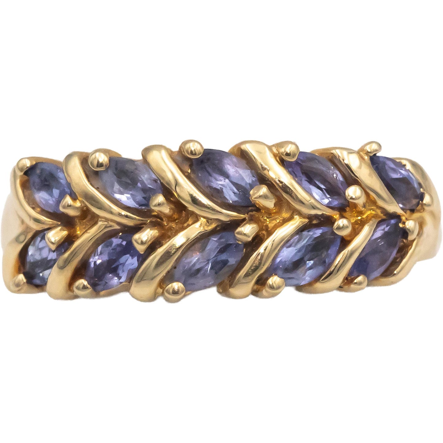 10k Yellow Gold 0.75CT Marquise Cut Tanzanite Band Ring Size 8.75
