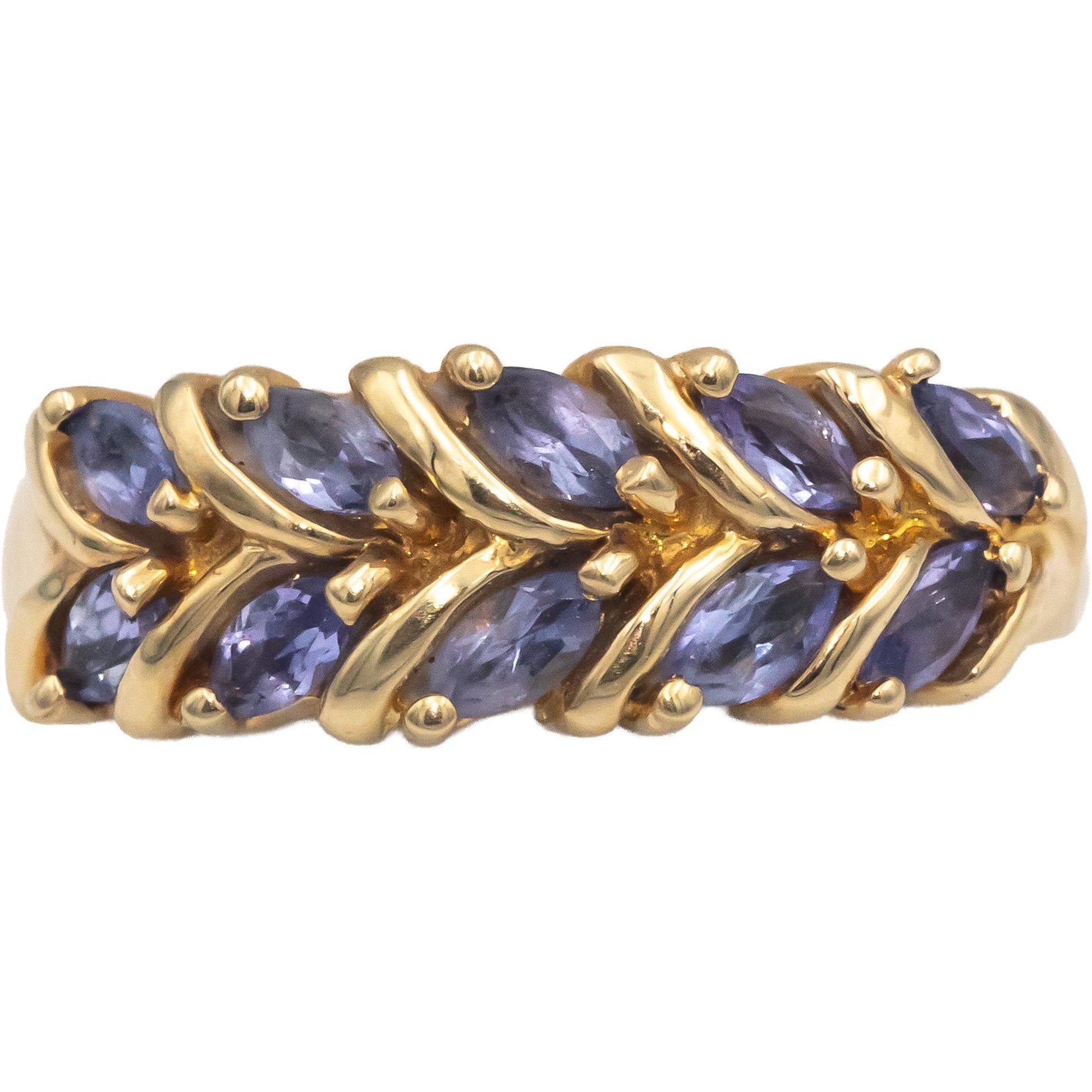 10k Yellow Gold 0.75CT Marquise Cut Tanzanite Band Ring Size 8.75
