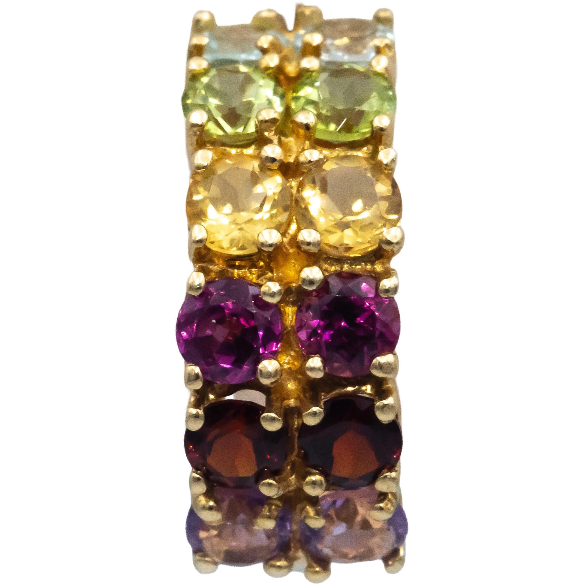 14k Yellow Gold 2.50CT Round Multi-Color Rainbow Sapphire Curved Stud Earrings