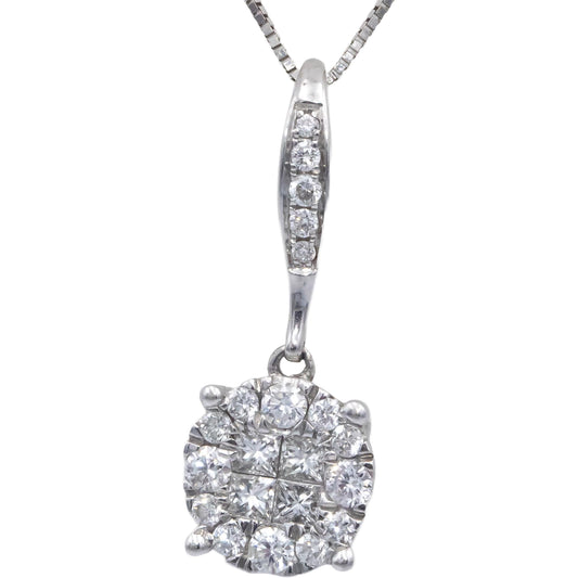 18k White Gold 0.50CT VS Princess and Round Cut Diamond Cluster Pendant Necklace