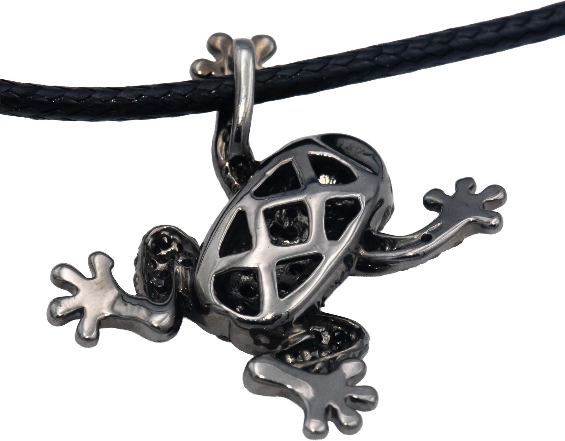 14k White Gold Rhodium 0.25CT White & Black Diamond Cluster Tree Frog Pendant