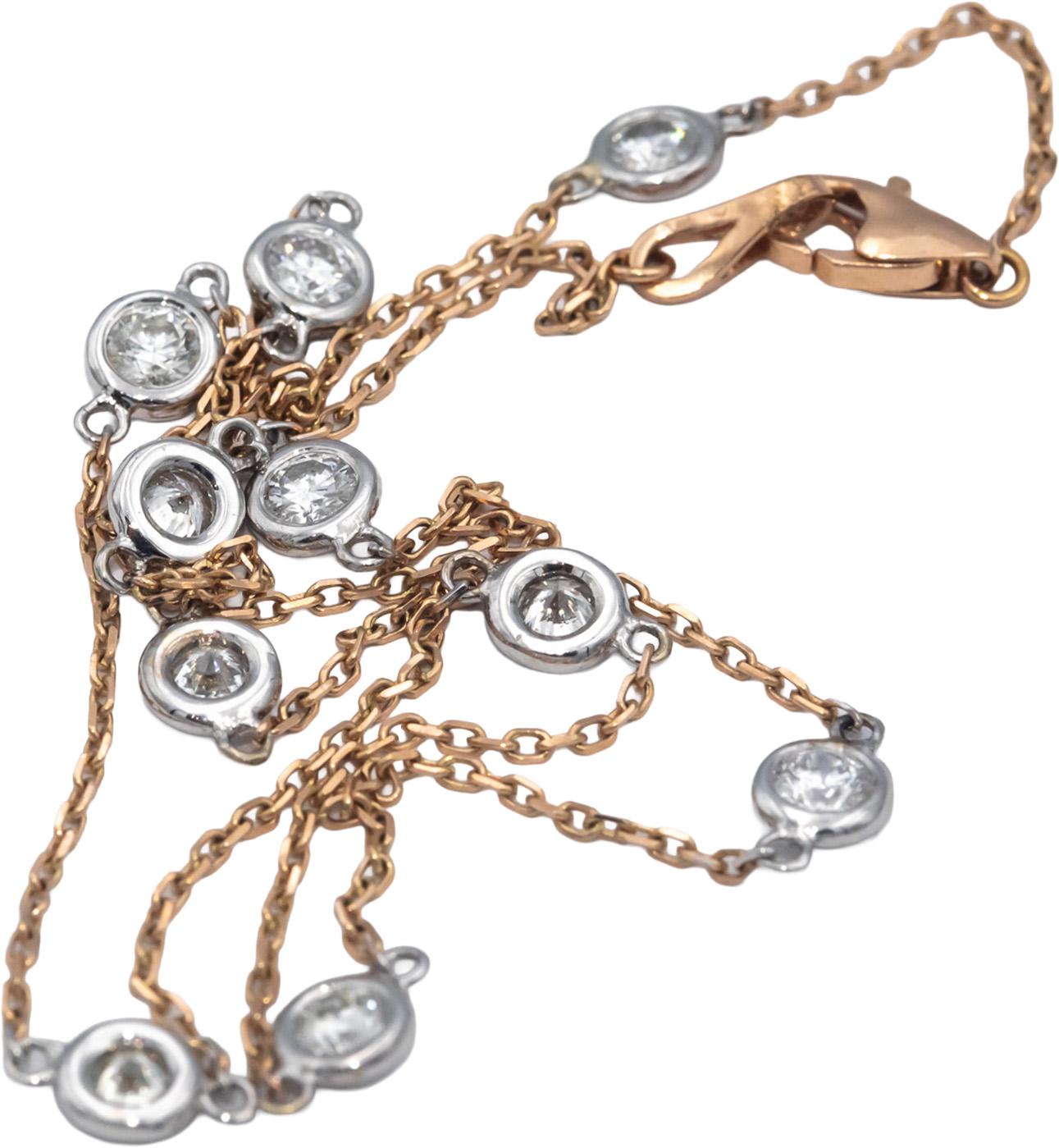 14k Rose & White Gold 1.50CT Round Cut Bezel Set Diamond By the Yard Necklace
