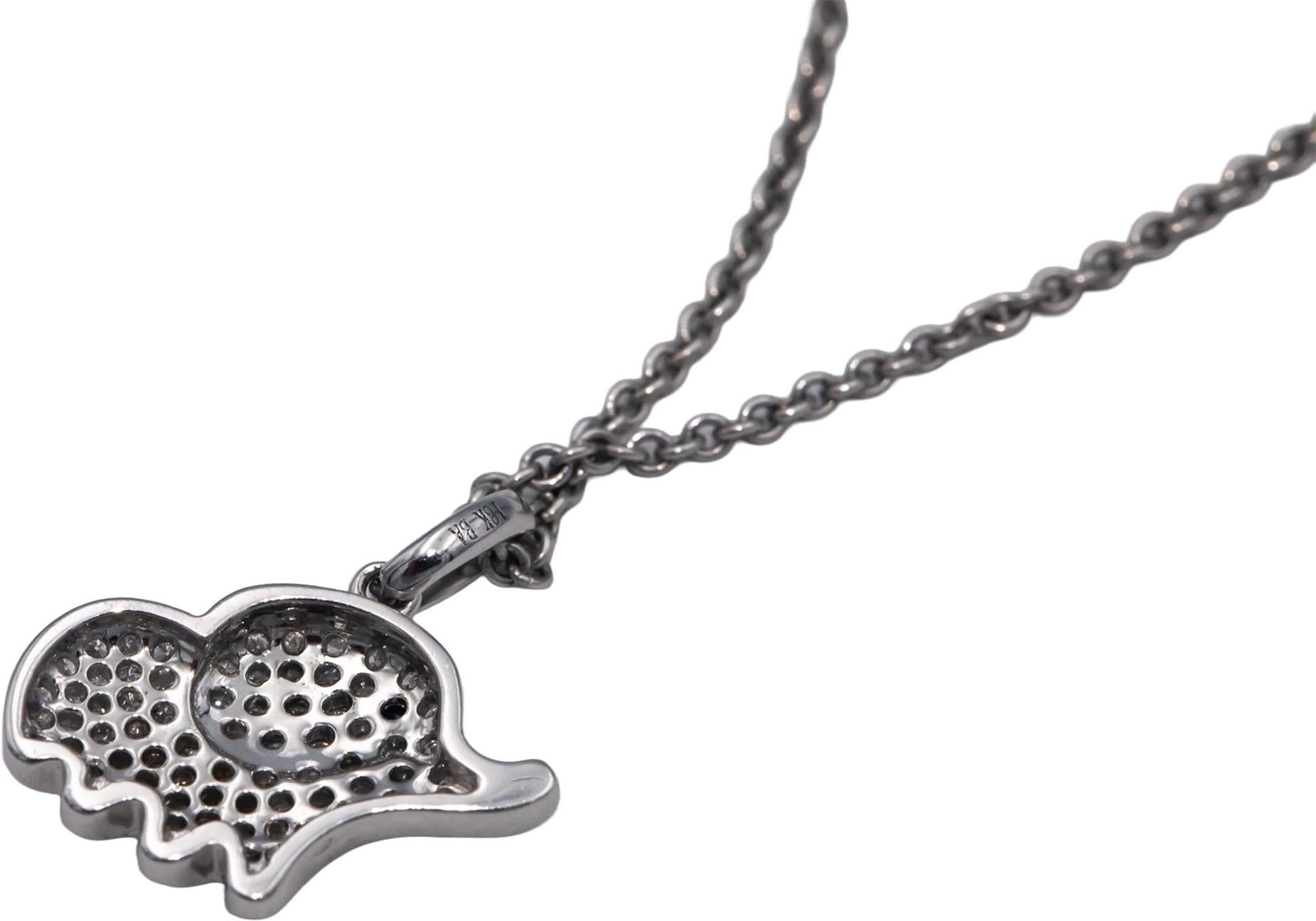 18k White Gold 0.25CT Round Cut Diamond Cluster Elephant Pendant Necklace