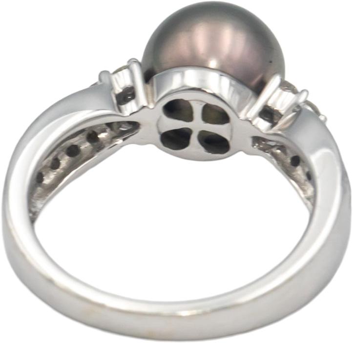 14k White Gold Diamond & 9mm Black Tahitian Pearl Cocktail Ring 0.25CT Size 7.25