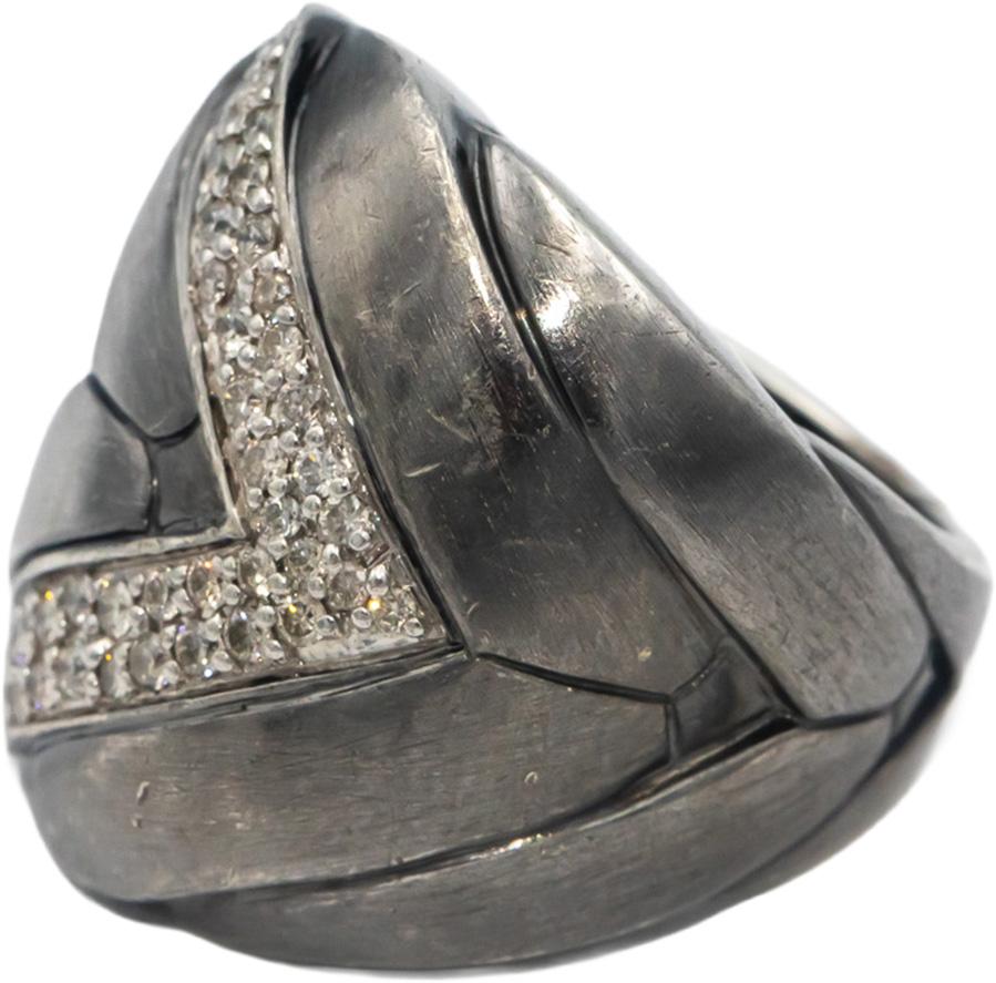 JOHN HARDY VS Diamond Round Cut Sterling Silver Wide Band Ring 0.50CT Size 7