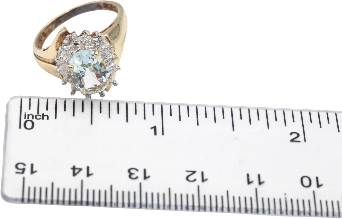 Aquamarine 10k Yellow & White Gold Halo Ring 2.0CT Size 6 w/ Diamond Accents