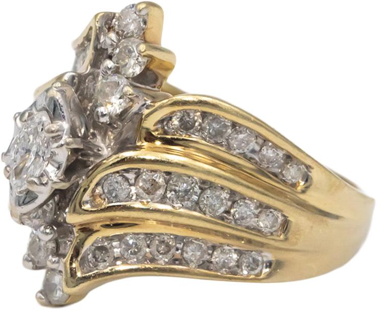 Marquise & Round Diamond 10k Yellow Gold Cocktail Ring 1.0CT Size 7