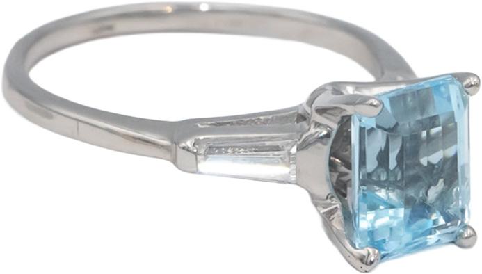 14k White Gold Diamond and Aquamarine Cocktail Ring 2.99CT Size 9