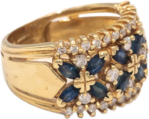 14k Yellow Gold Diamond and Blue Sapphire Wide Band Ring 1.05CT Size 5.5