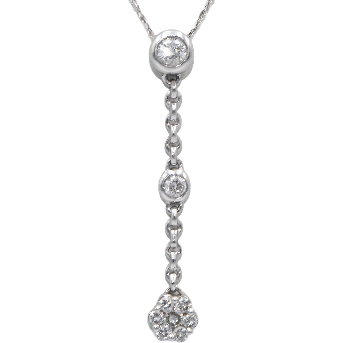 14k White Gold Round Diamond Dangle Pendant Necklace 0.15CT