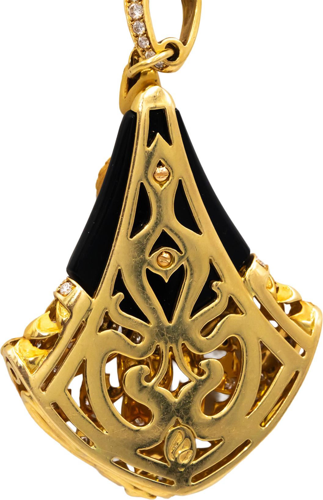 CARRERA Y CARRERA 18k Gold Diamond Onyx Sapphire Abanico Necklace 21.75CT $37500