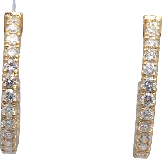 14k Yellow Gold VS Round Diamond Inside Out Circle Hoop Earrings 2.44CT