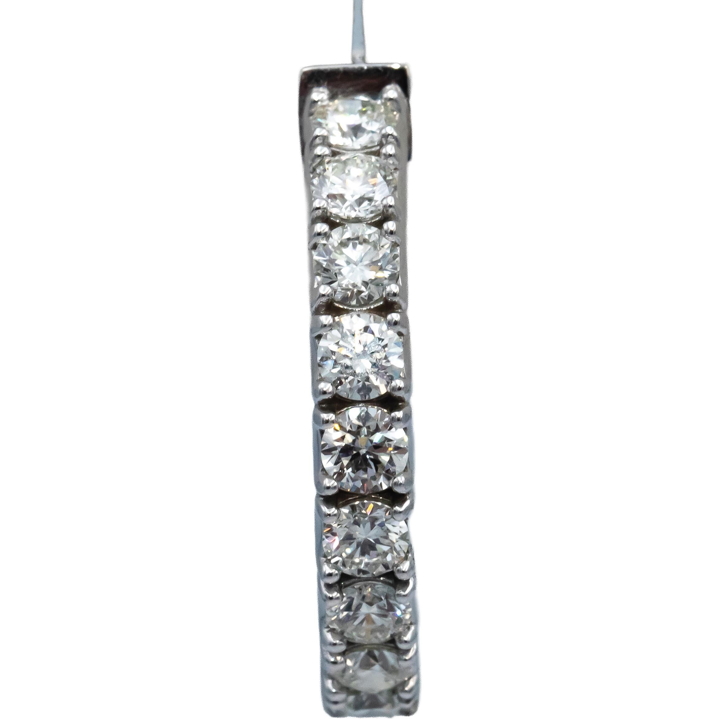 18k White Gold Round Diamond Inside Out Oval Hoop Earrings 10.58CT