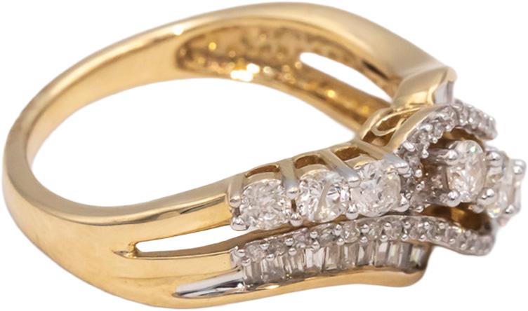 10k Yellow Gold Round & Baguette Cut Diamond Cocktail Ring 1.0CT Size 7