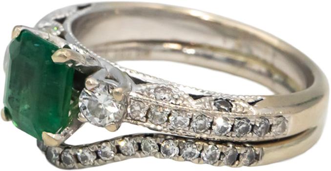 18k White Gold Emerald & Diamond Engagement Bridal Ring Set 2.16CT Size 6