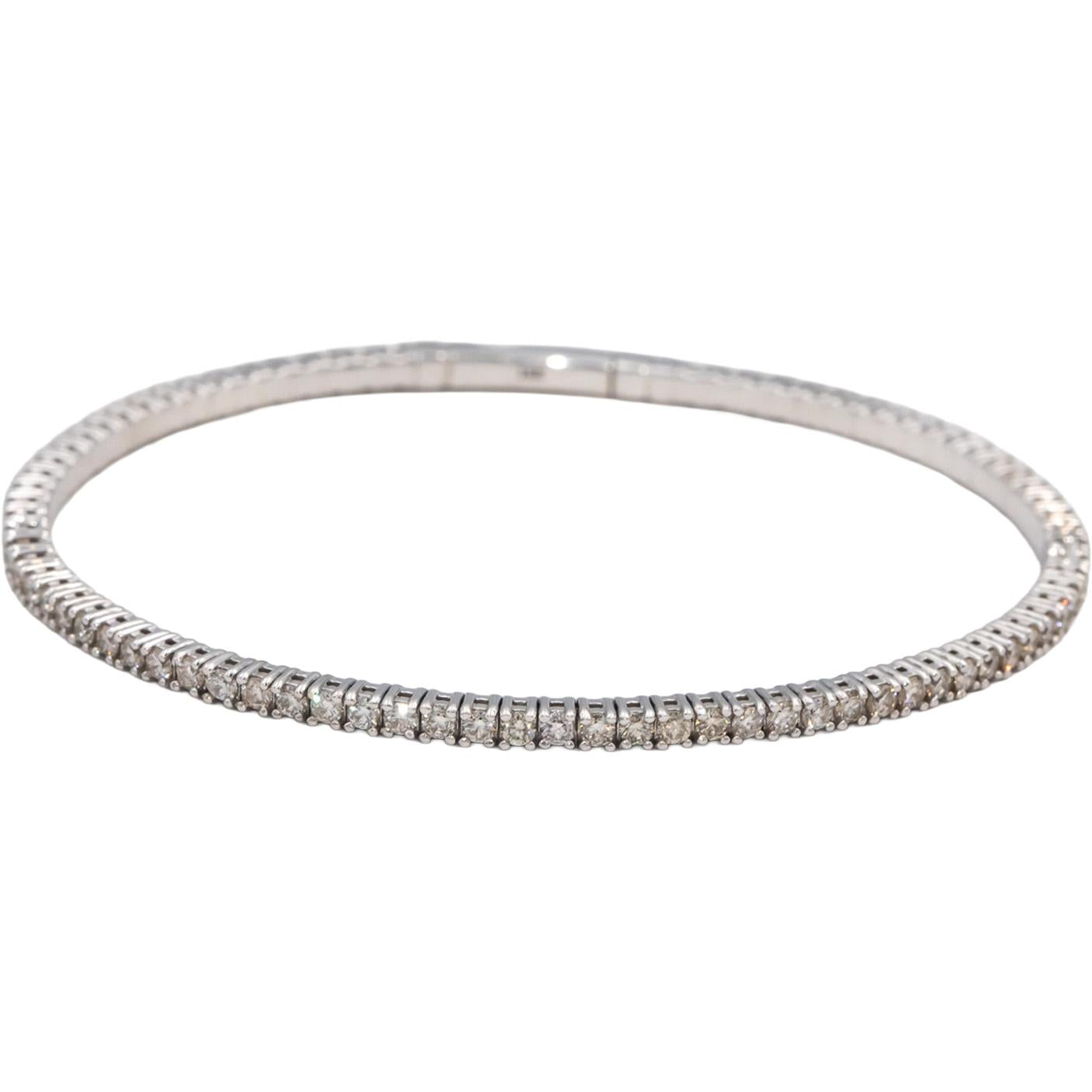 18k White Gold Round Diamond Flexible Bangle Bracelet 2.33CT