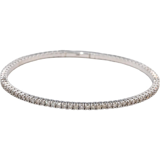 18k White Gold Round Diamond Flexible Bangle Bracelet 2.33CT