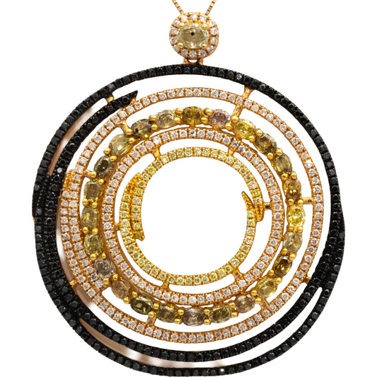 CGL Certified 18k Rose Gold Multi-Color Round Diamond Pendant Necklace 4.55CT