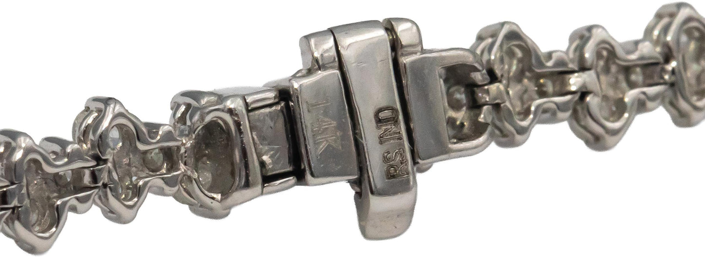 14k White Gold Round Diamond Fancy Link Bracelet 1.0CT