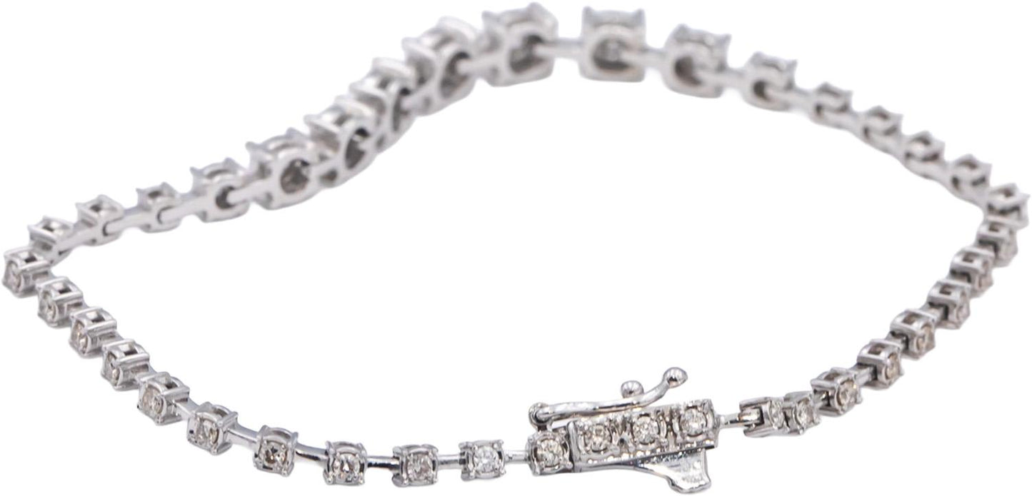 14k White Gold Round Diamond Graduated Width Bracelet 1.0CT