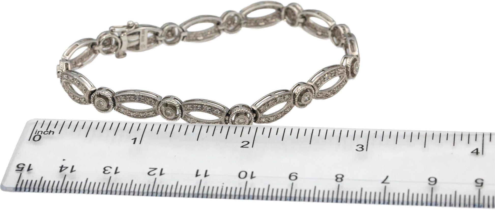 14k White Gold Round Diamond Fancy Link Bracelet 0.75CT
