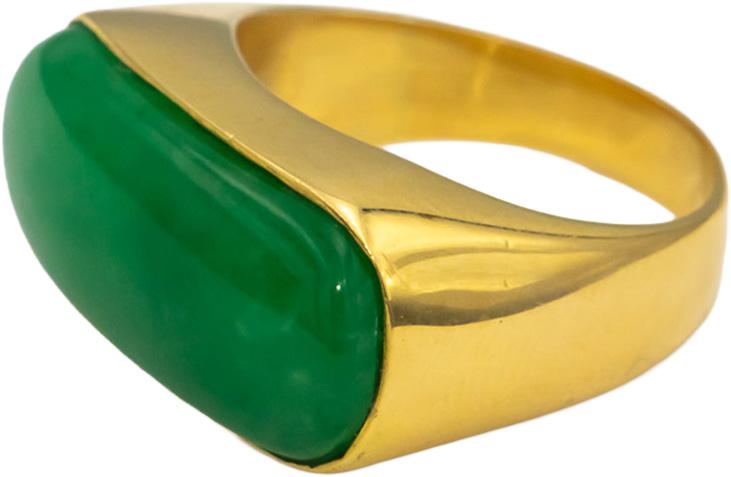 18k Yellow Gold Cabochon Jade Solitaire Cocktail Ring Size 7.25