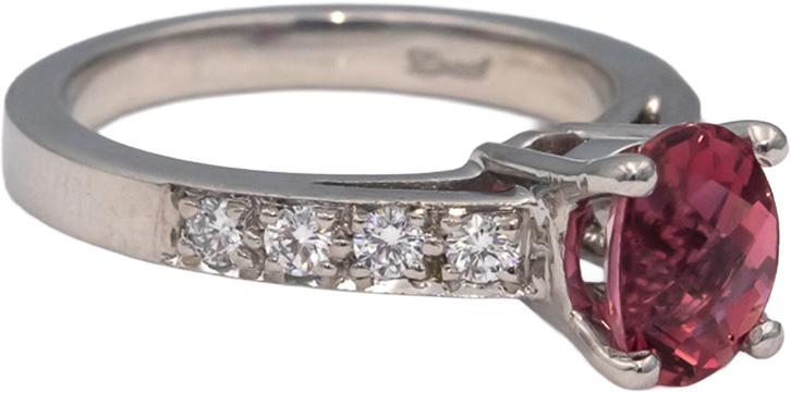 Platinum Oval Pink Tourmaline Round Diamond Cocktail Ring 1.76CT Size 6.25