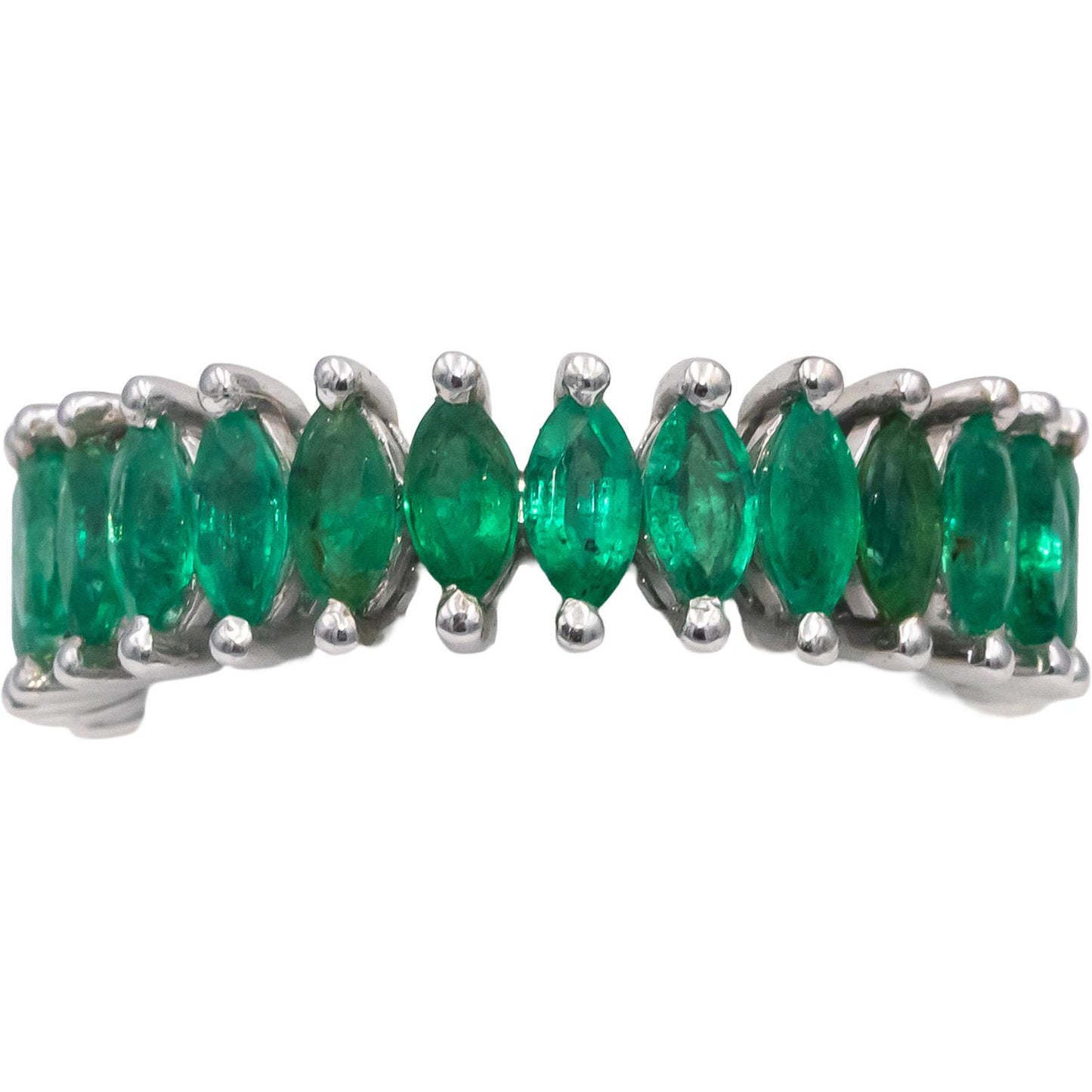 18k White Gold Marquise Cut Emerald Eternity Band Ring 3.25CT Size 7.25