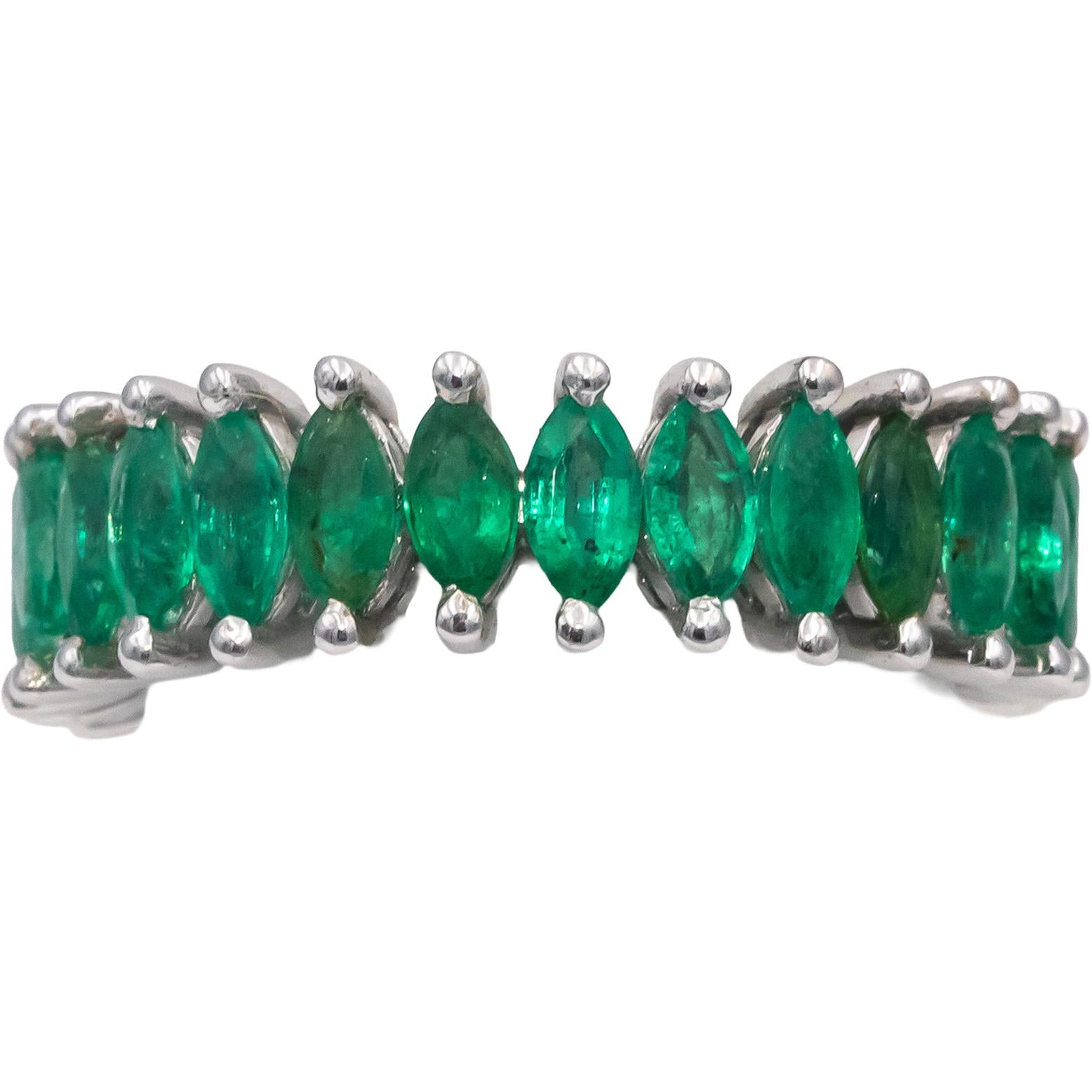 18k White Gold Marquise Cut Emerald Eternity Band Ring 3.25CT Size 7.25