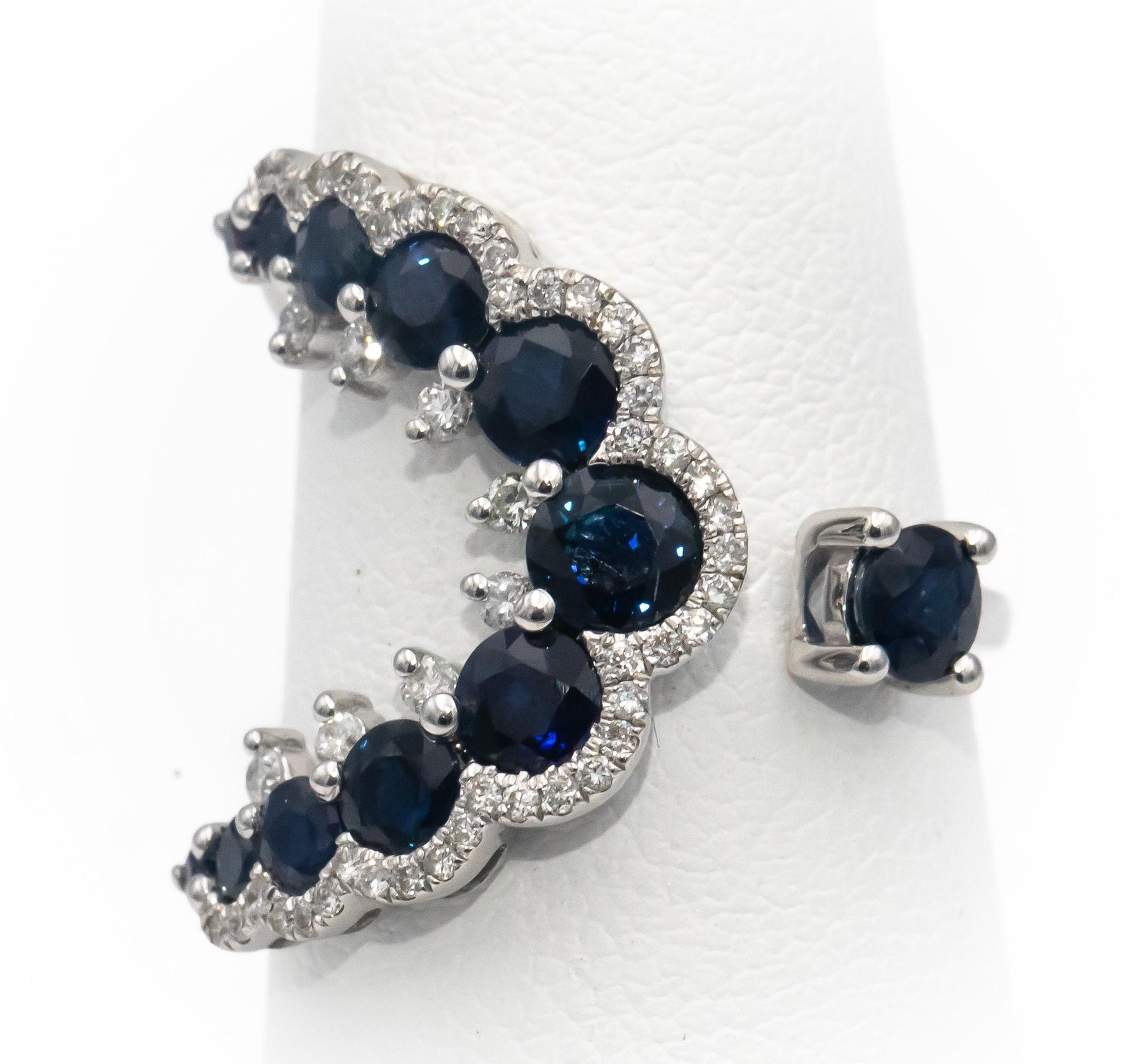 18k White Gold Round Cut Blue Sapphire & Diamond Bypass Wrap Ring 2.25CTW Size 7