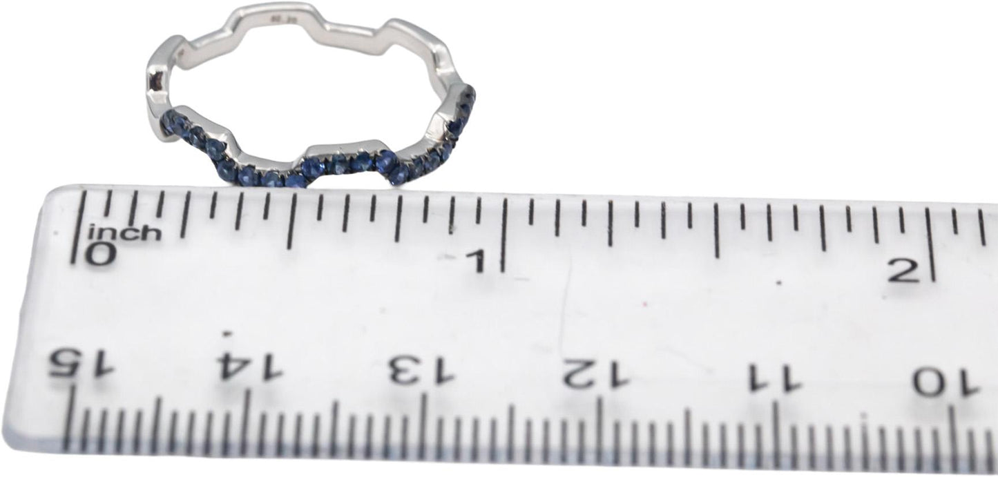 18k White Gold Round Cut Blue Sapphire Contour Band Ring 0.20CT Size 7