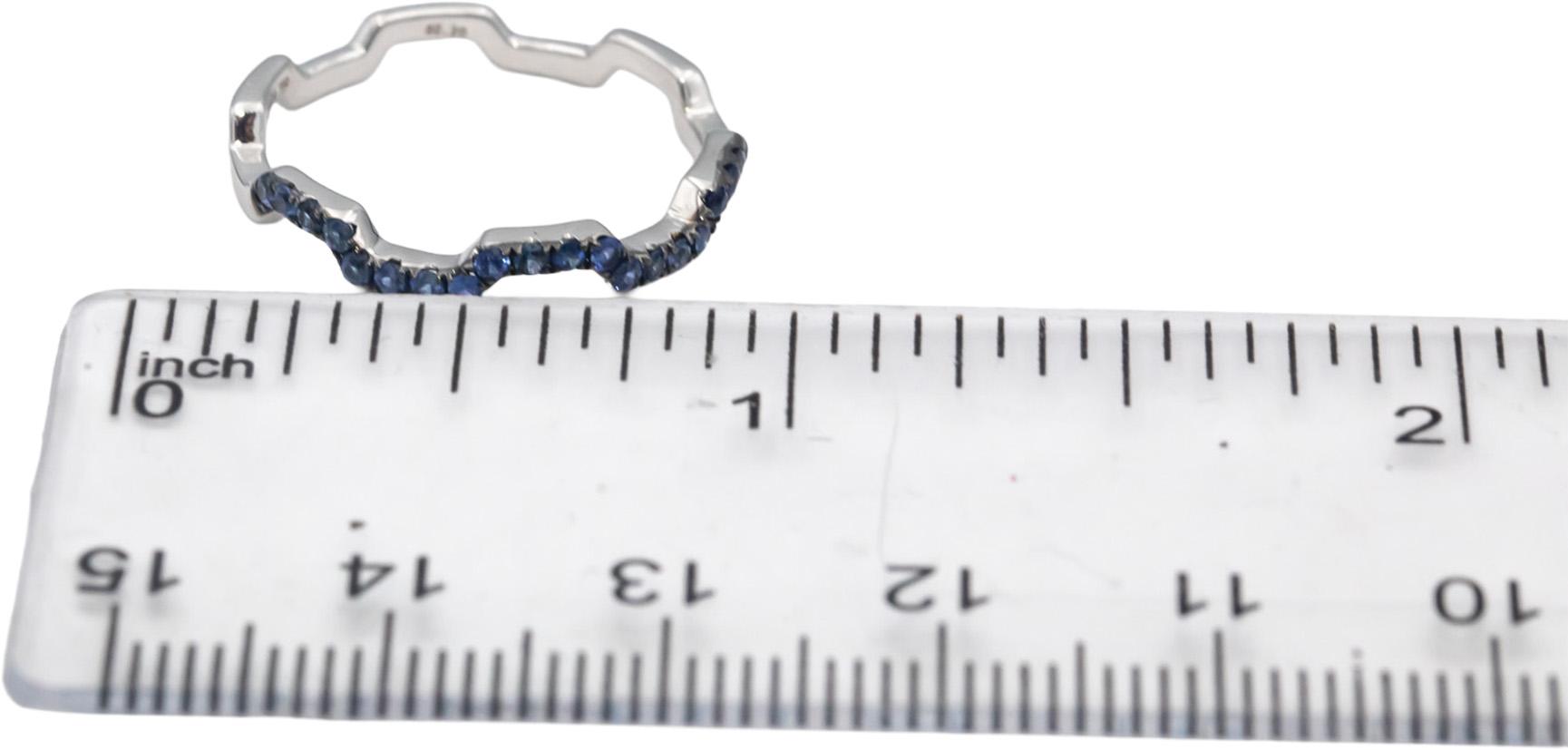 18k White Gold Round Cut Blue Sapphire Contour Band Ring 0.20CT Size 7