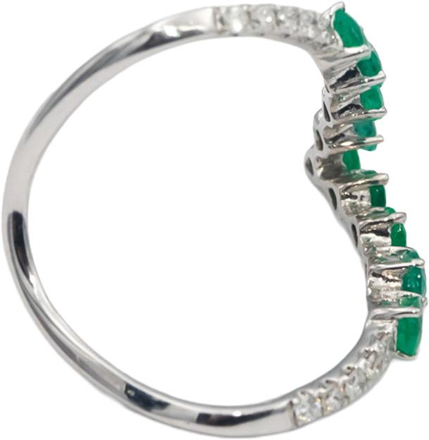 18k White Gold Pear Emerald Round Diamond V-Shaped Band Ring 0.80CT Size 7