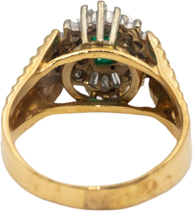 14k Yellow & White Gold Emerald & Diamond Cocktail Ring 0.60CT Size 7.5