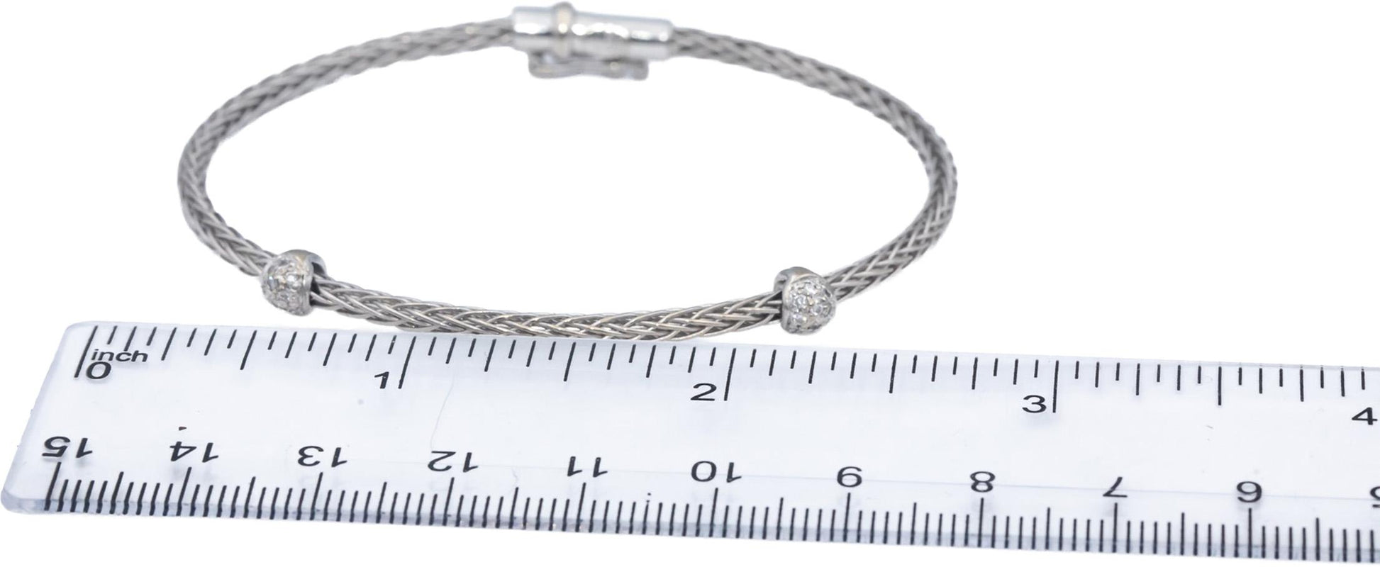 ROBERTO COIN 18k White Gold Round VS Diamond Station Woven Bangle Bracelet .10CT