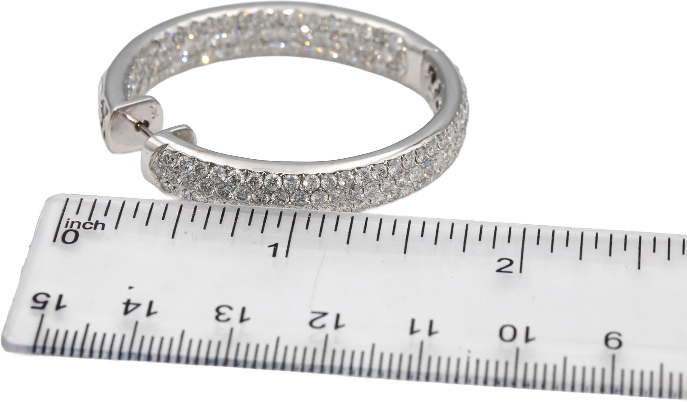14k White Gold VS Round Diamond Cluster Inside Out Hoop Earrings 8.0CTW