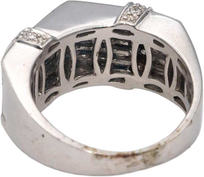 14k White Gold White and Blue Diamond Cluster Cocktail Ring 1.50CT Size 7